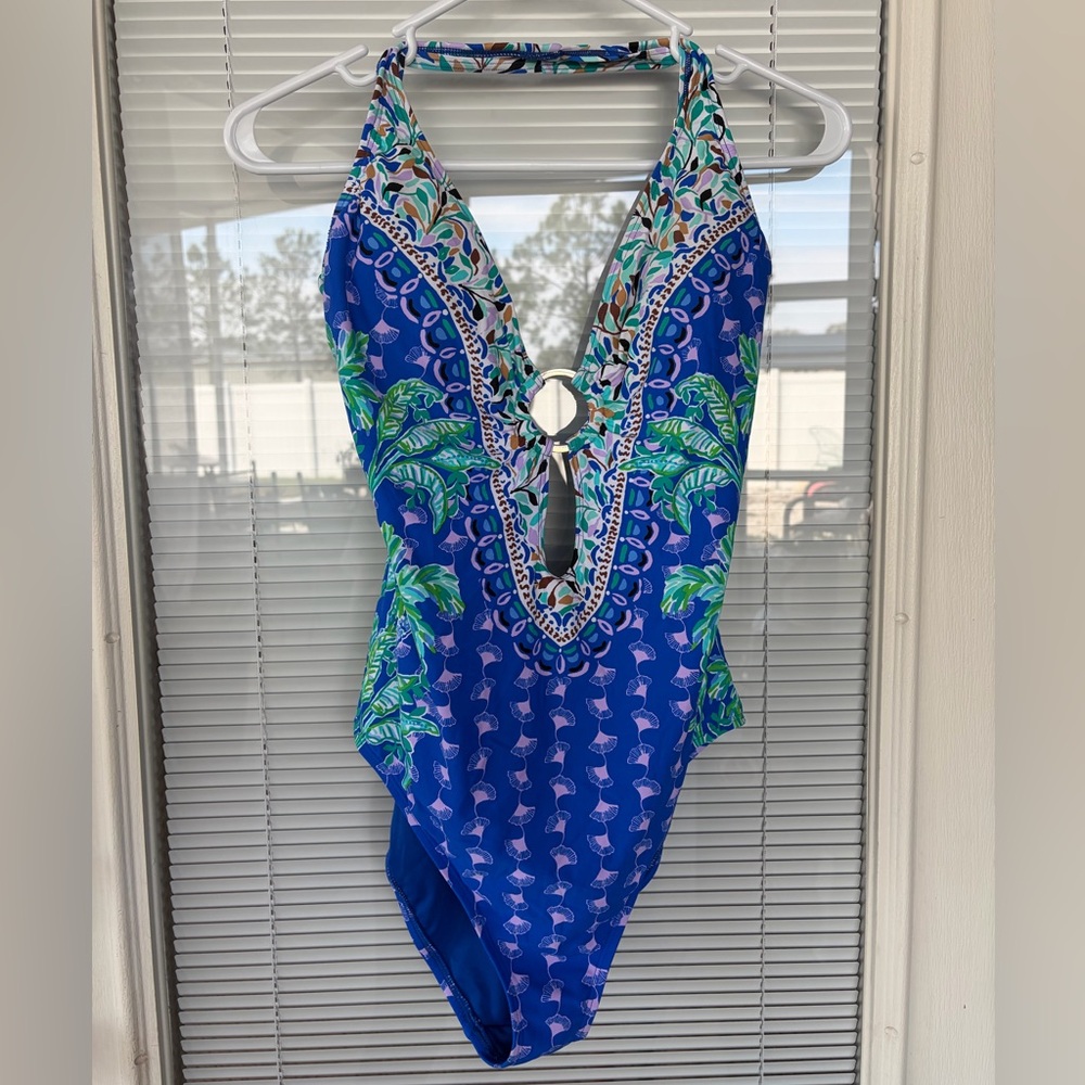Like New~ Lilly Pulitzer Ester Blue and Green Floral OnePiece Swimsuit, Size 10
